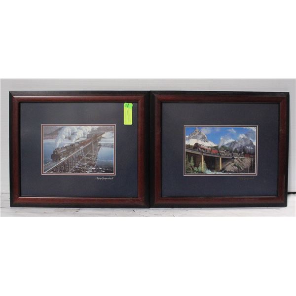 2 FRAMED SIGNED TRAIN PRINTS 18"X15"