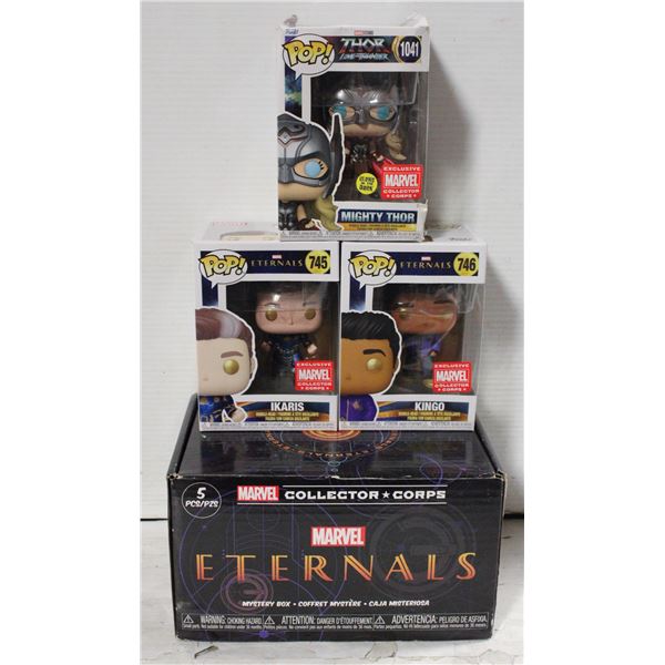 BOX W/ 3 POP BOBBLE-HEADS MARVEL EXCLUSIVE.