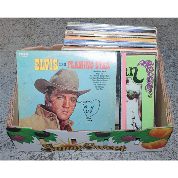BOX W/ 38 LP VINYL RECORDS: ELVIS, ABBA,