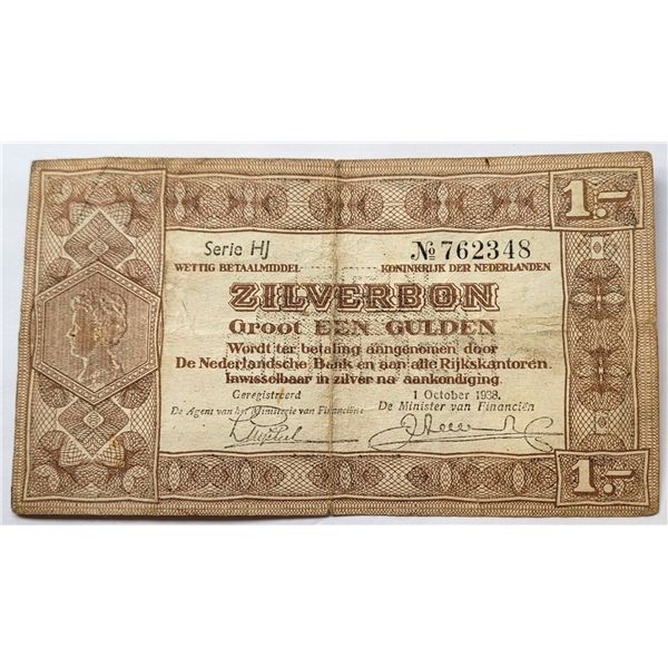 7) DUTCH 1938 GULDEN BANKNOTE FROM THE BANK OF THE