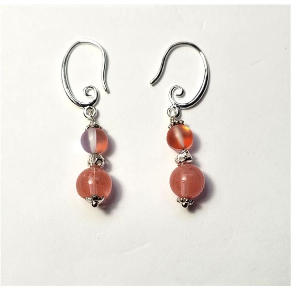 23)  SILVER TONE WITH PEACHY/PINK TITANIUM CRYSTAL