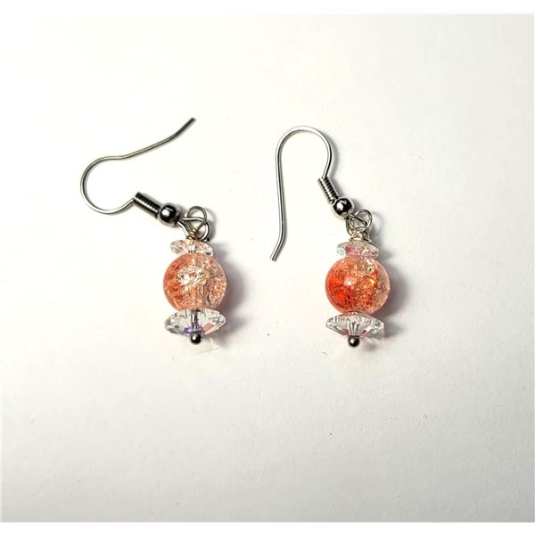 25) SILVER TONE WITH CLEAR & PEACH CRACKED CRYSTAL
