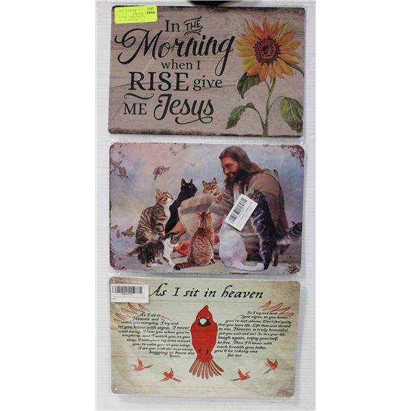 LOT OF 3 NEW CHRISTIAN HOME DÉCOR TIN SIGNS