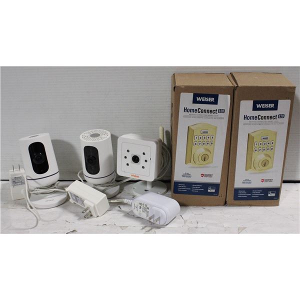 BOX OF USED, BUT WORKING, 3 SECURITY CAMERAS,