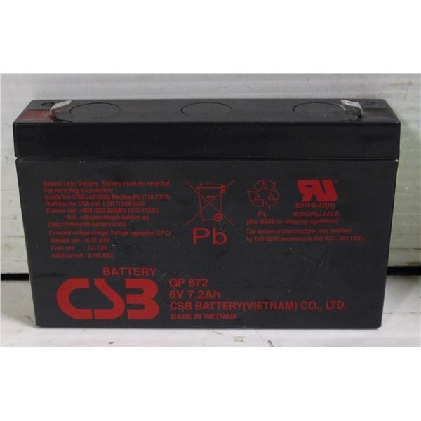 CSB SEALED LEAD ACID BATTERY 6V 7.2A NEW