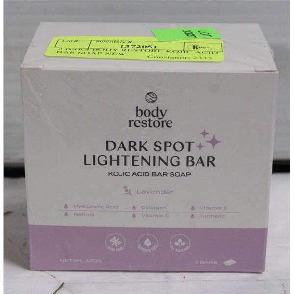 3 BARS BODY RESTORE KOJIC ACID BAR SOAP NEW