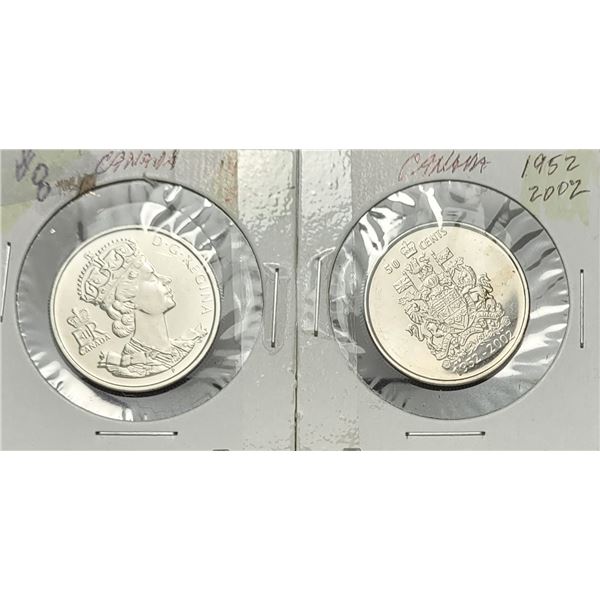 15)  LOT OF 2 CANADIAN 1/2 DOLLAR