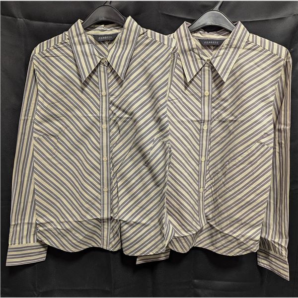2 NEW STRIPED WOMENS BUTTON UP SHIRTS SIZE 13/14