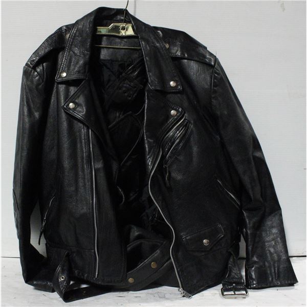 MENS L HEAVY LEATHER MOTORBIKE JACKET &