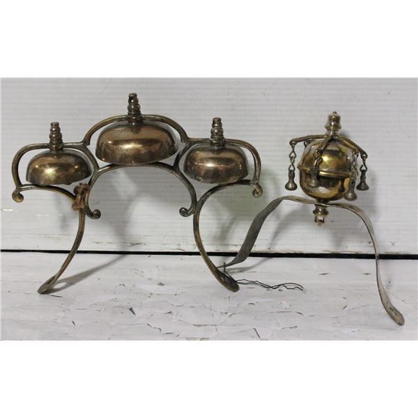 ANTIQUE BRASS SLEIGH CHIMES 3 BELLS FROM 1930'S