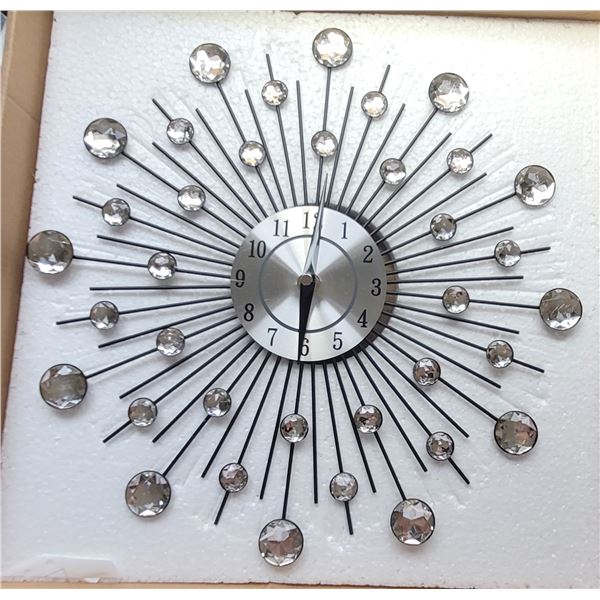 4) VINTAGE SUNBURST CLOCK WITH CRYSTAL ACCENTS.