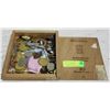Image 1 : CIGAR BOX WITH COINS,TOKENS,SPOONS ETC