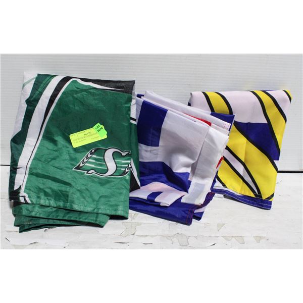 SASKATCHEWAN RIDERS FLAG, B.C. FLAG, & BOYS