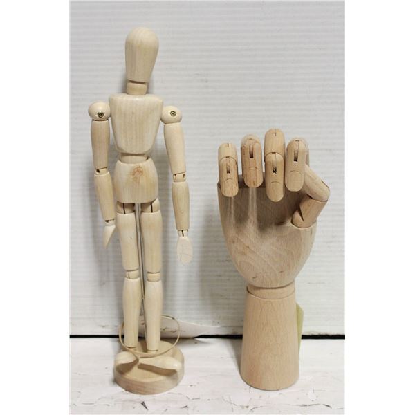 WOOD MANNEQUIN & WOOD FUNCTIONAL HAND TOGETHER