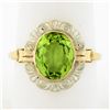 Image 8 : Antique 18K Gold 2.75 ctw Oval Bezel Peridot w/ Detailed Frame Solitaire Ring