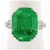 Vintage Platinum 12.16 ctw AGL Emerald Cut Colombian Emerald Diamond Cocktail Ri