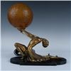 Image 1 : Art Deco Gilt Metal Figural Dancer Lamp with Globe Shade