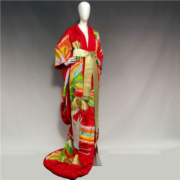 2pc Vintage Japanese Red Wedding Kimono and Obi