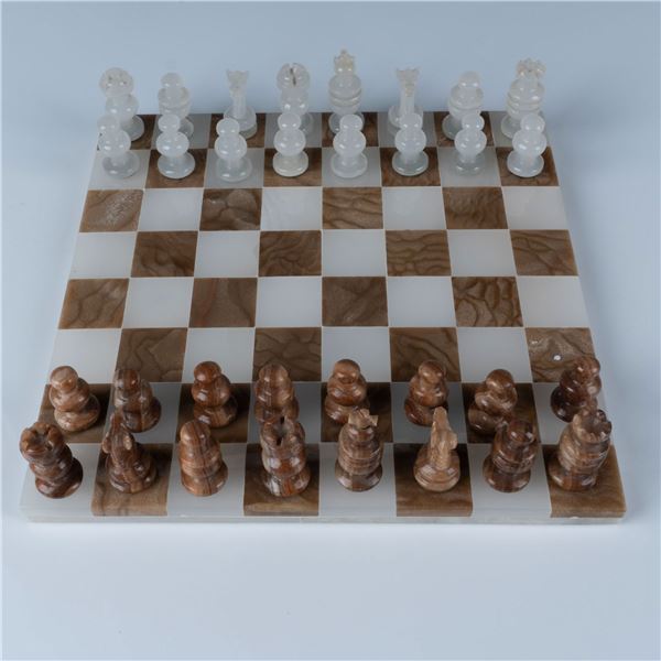 Hand Carved Marble Chess Set, White and Beige