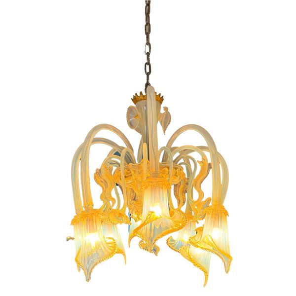 Elegant Murano Glass Chandelier w/Frosted Rope Details