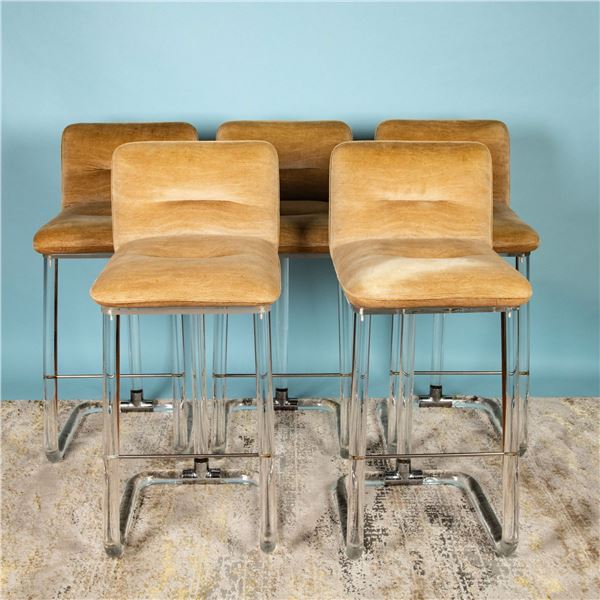 5pc Lucite Bar Stools by Lion in Frost, 1970s, Signed