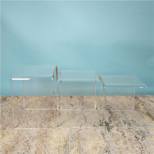 Set of 3 Mid-Century Modern Clear Lucite Nesting Tables