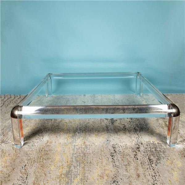 Mid-Century Modern Lucite & Glass Coffee Table, Inspired by Karl Springer