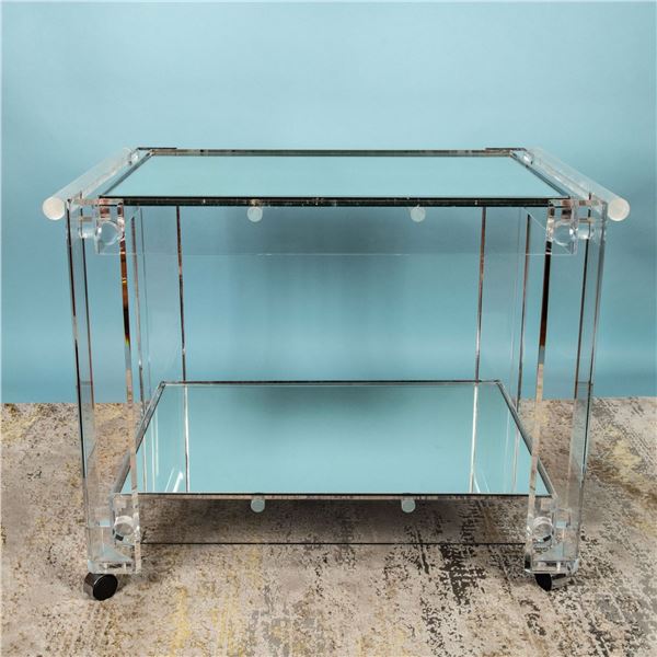 Mid Century Modern Two Tier Lucite Rolling Bar/Serving Cart