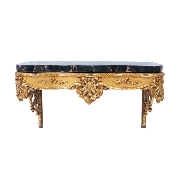 French Ornate Gilded Marble Wall Mounted Table