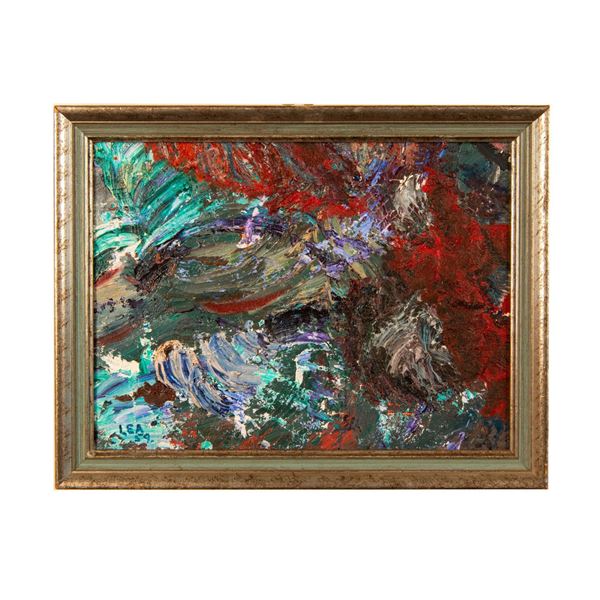 Original Abstract Expressionist Oil on Board by Wesley Lea, Signed, 1959