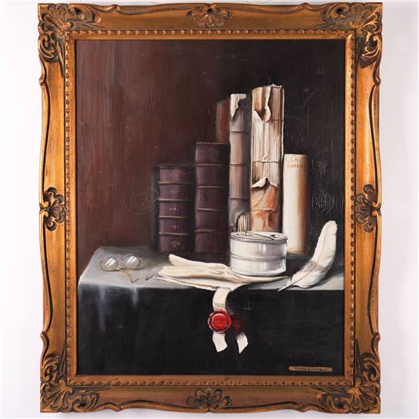 Marie Linnell, Original Trompe-l'oeil Oil on Canvas, Signed