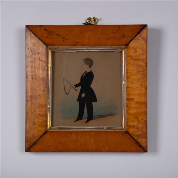 Antique Gouache & Watercolor Miniature Portrait of a Boy