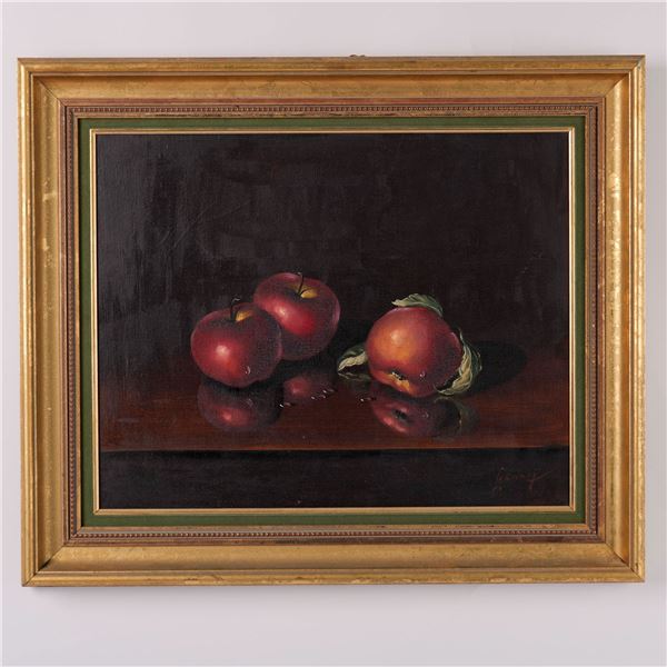 Original Trompe-L'oeil on Canvas, Apples Still Life, Signed