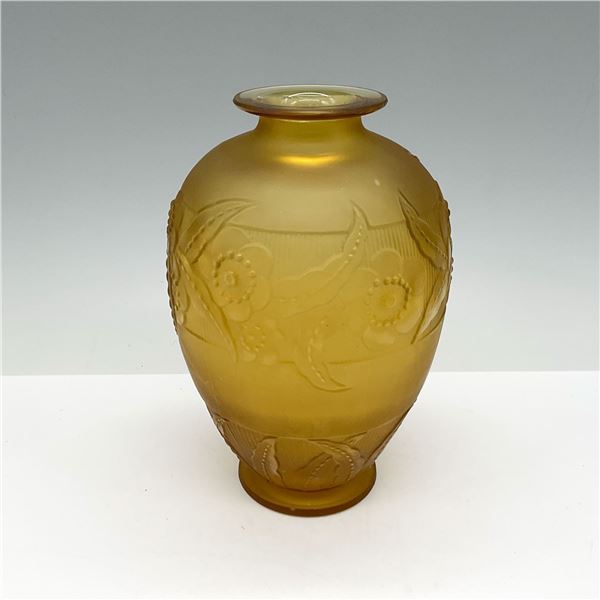 Ernest Sabino Art Deco Amber Glass Vase, Signed