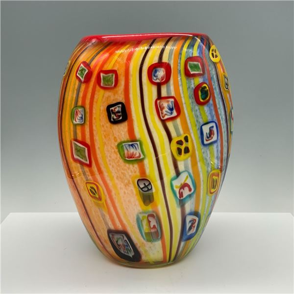Striped Multicolored Art Glass Vase