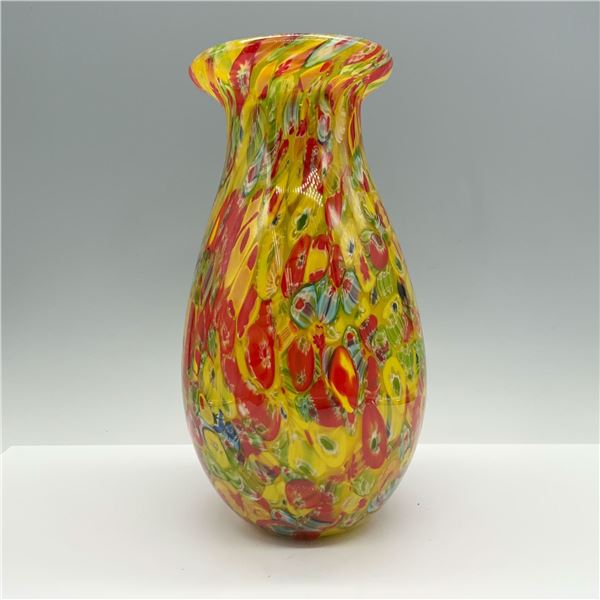 Art Glass Yellow and Red Confetti Vase