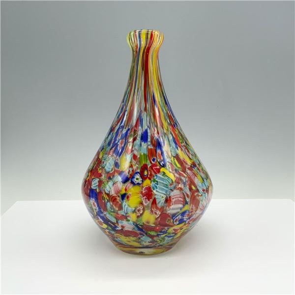 Art Glass Yellow and Red Confetti Trumpet Vase