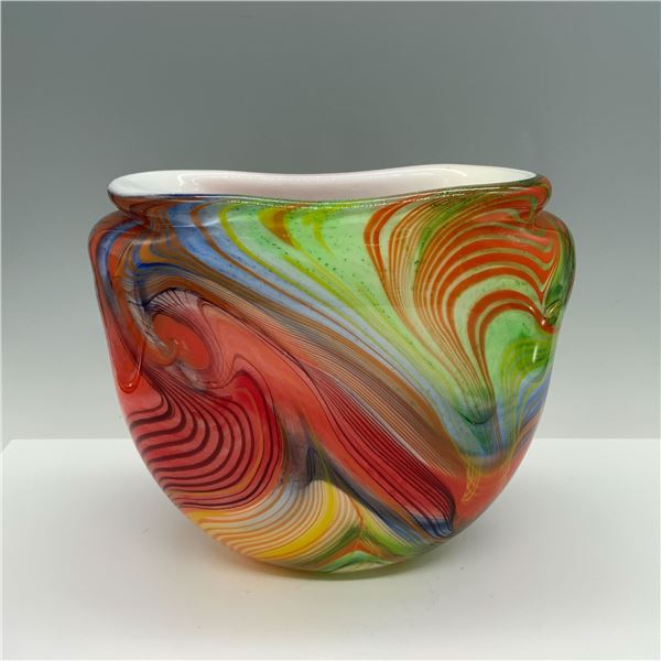 Multicolored Swirl Patterned Art Glass Vase
