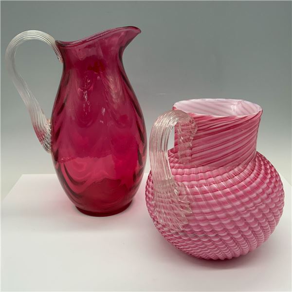2pc Fenton and Art Glass Pink Pitchers