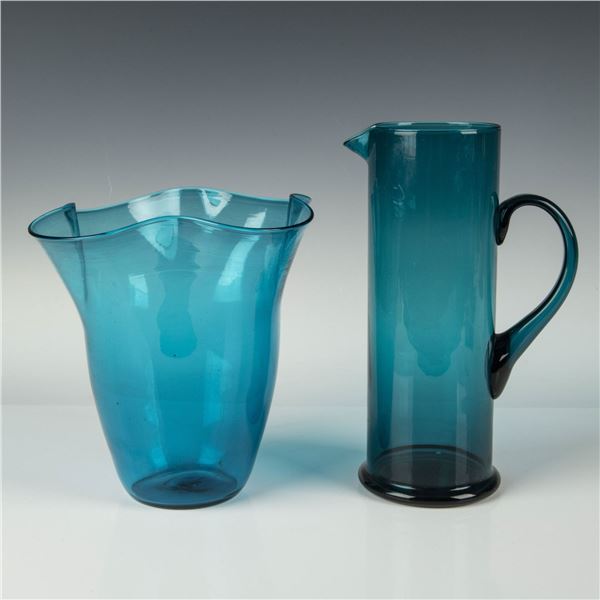 2pc Contemporary Colored Glass Console Bowl + Pitcher