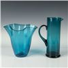 Image 3 : 2pc Contemporary Colored Glass Console Bowl + Pitcher