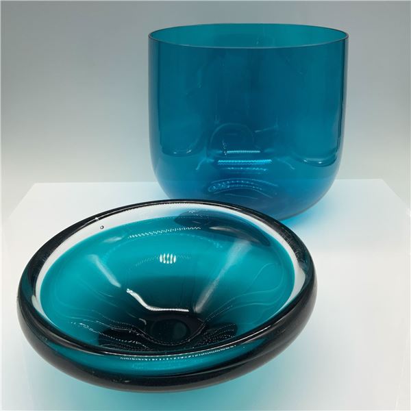 2pc Glass Cerulean Decorative Bowls