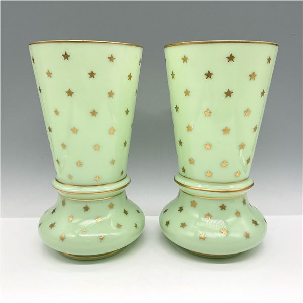 Pair of French Gilt-Decorated Opaline Glass Vases