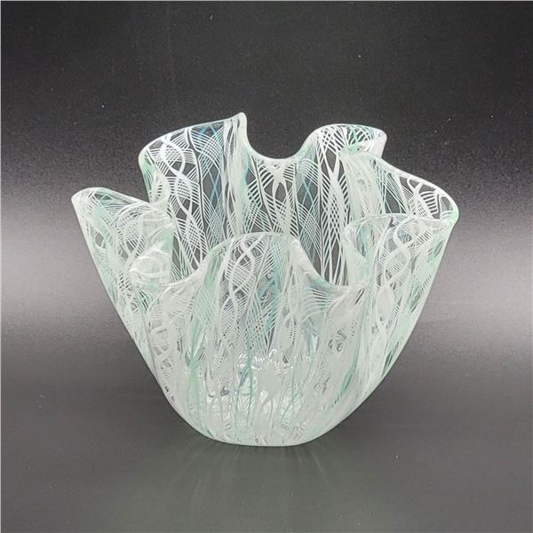 Venini Murano Glass Fazzoletto Vase by Fulvio Bianconi and Venini, Signed