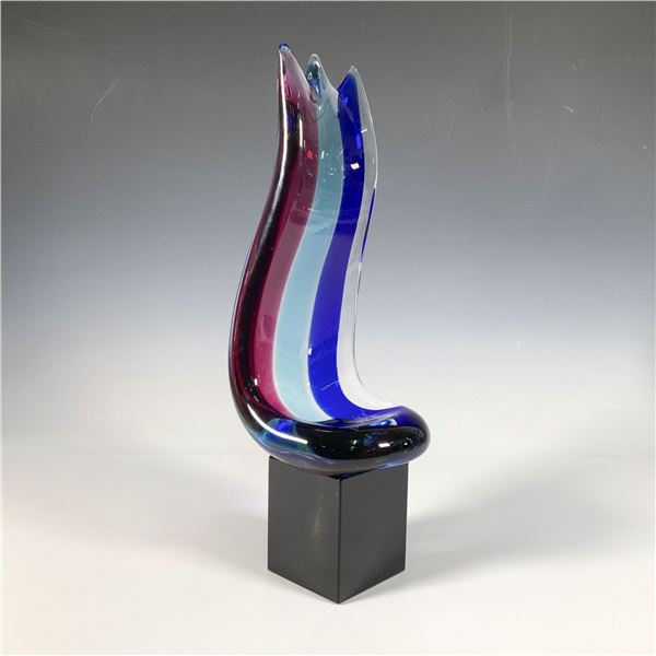 Mid Century Abstract Curved Art Glass Sculpture