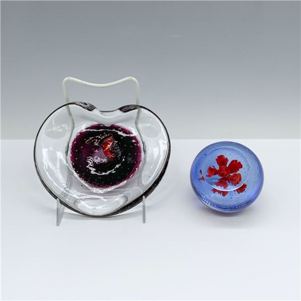 2pc Art Glass Underwater Paperweight and Dish