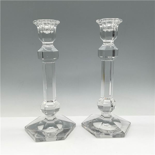 Pair of Val St. Lambert Crystal Hexagon Candleholders