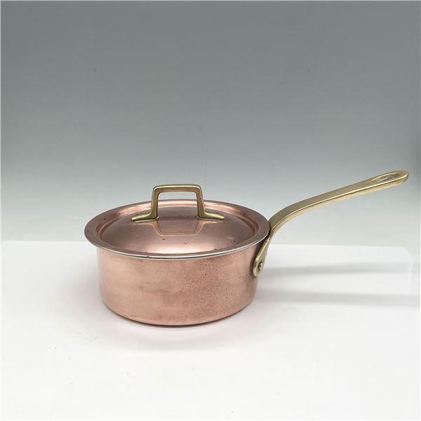 Copper Saucepan with Brass Handle and Lid