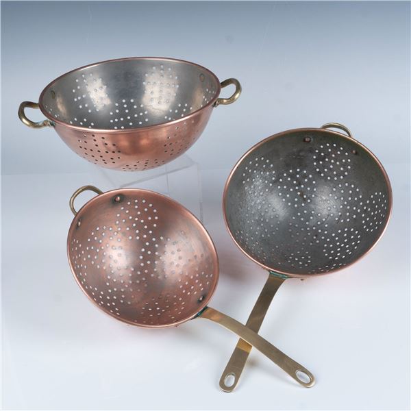3pc Copper and Bronze Colanders