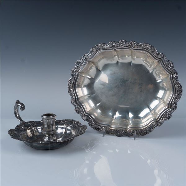 2pc Towle Candle Holder & International Silver Serving Tray